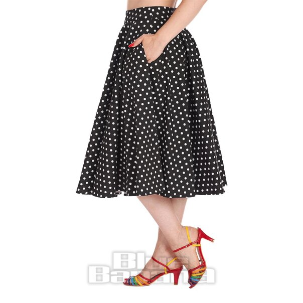 Banned Polka Dot Days Swing Skirt (Black)