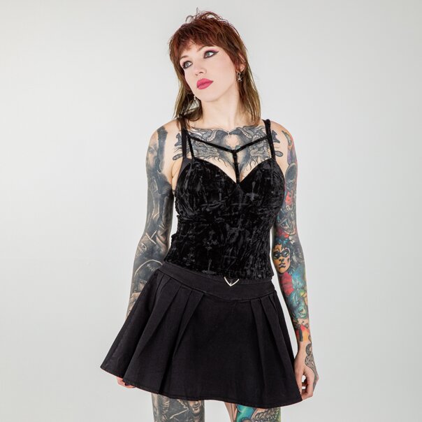 Banned Sanctum Velvet Vest Top (Black) | Banned Alternative Clothing