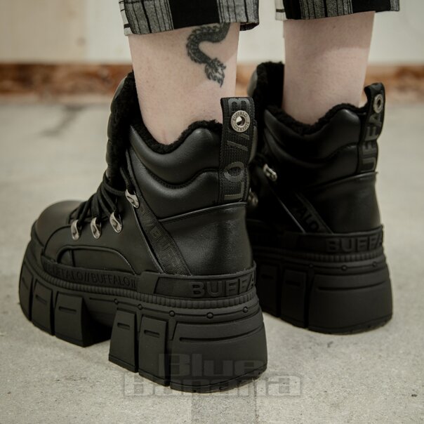 Buffalo Gospher Mid Boot (Black) | Alternative Platform Boots