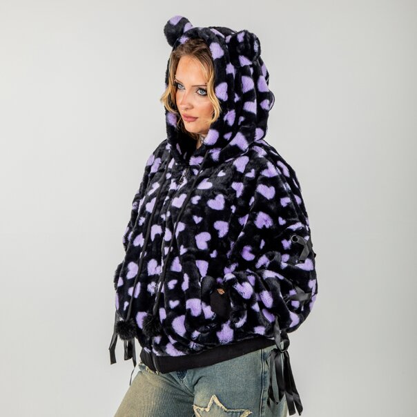 Banned Nanami Kawaii Hearts Hoodie (Black/Purple) | Blue Banana