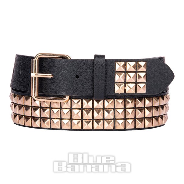 Blue Banana 3 Row Studded Belt (Black/Rose Gold)