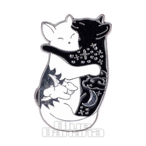 Blue Banana Cuddling Cats Pin Badge (Black/White) | Blue Banana