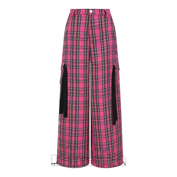 Banned Time Bomb Tartan Trousers (Dark Pink) | Blue Banana