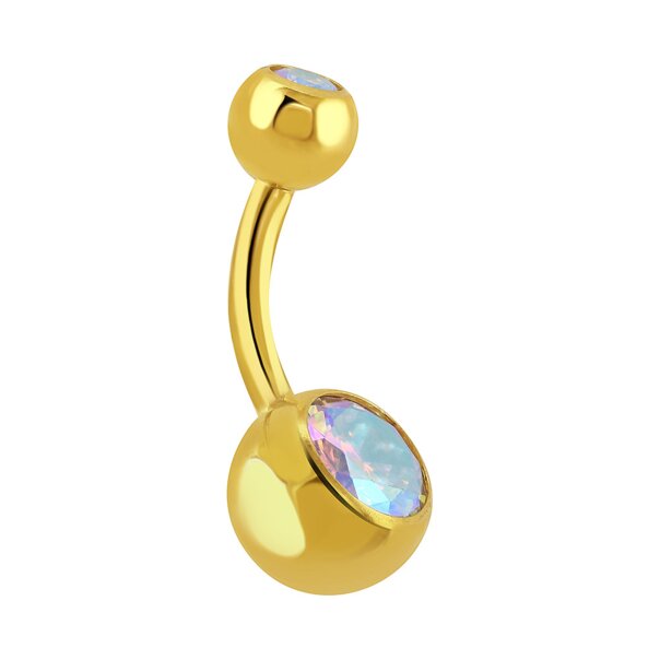 Blue Banana Plasma Gold 1.6mm Internally Threaded Double Jewelled Navel Bar (Aurora Borealis)| Body Piercing Jewellery