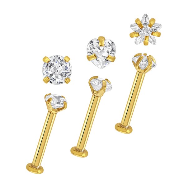 Plasma Gold 1.2 x 8mm Crystal Labret 3 Pack | Lip & Ear Jewellery