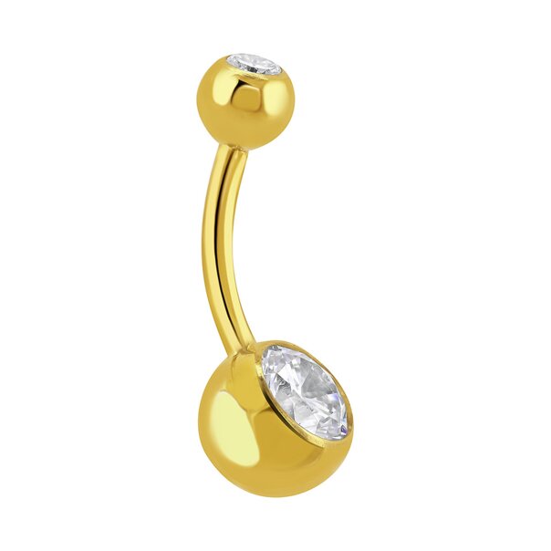 Barra para el ombligo con doble joya de Blue Banana Plasma Gold (Cristal) | Joyería para el ombligo