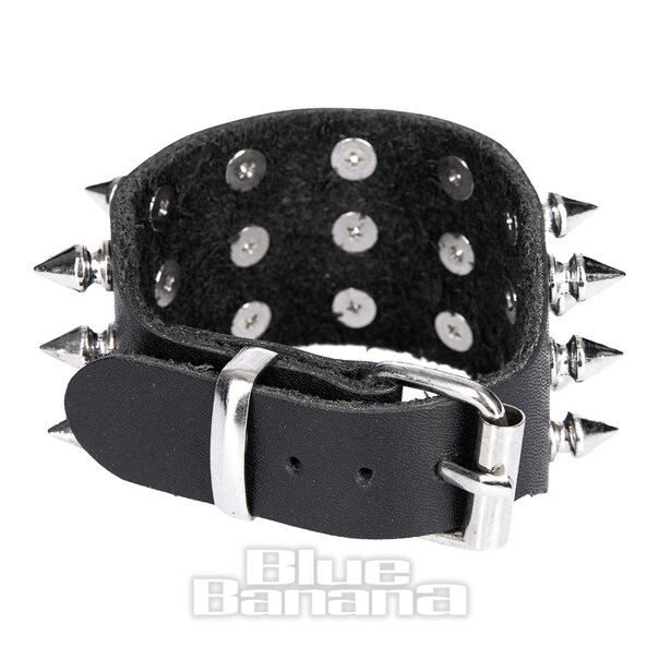 Bracelet Blue Banana à 3 rangées de pointes argentées (noir-argent) | Banane bleue