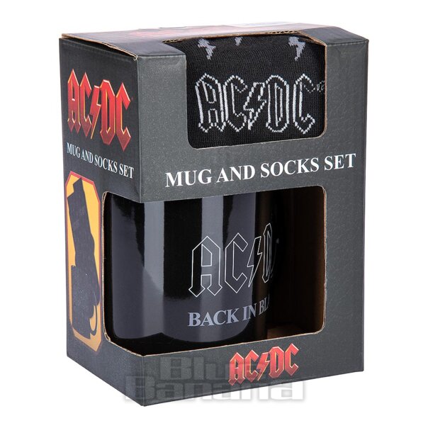 Coffret Cadeau Officiel Acdc Back In Black Avec Tasse Et Chaussettes (Noir) | Blue Banana