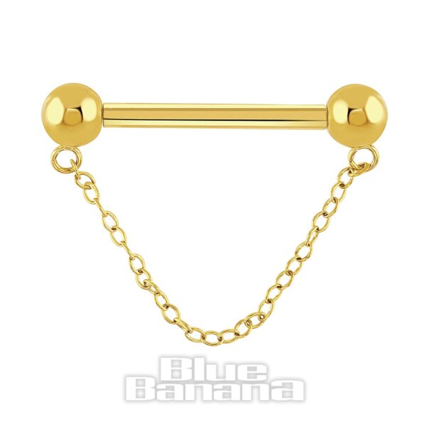 Blue Banana Plasmagold Kette Nippelstange Ohne Gewinde (Gold)| Body Piercing Jewellery