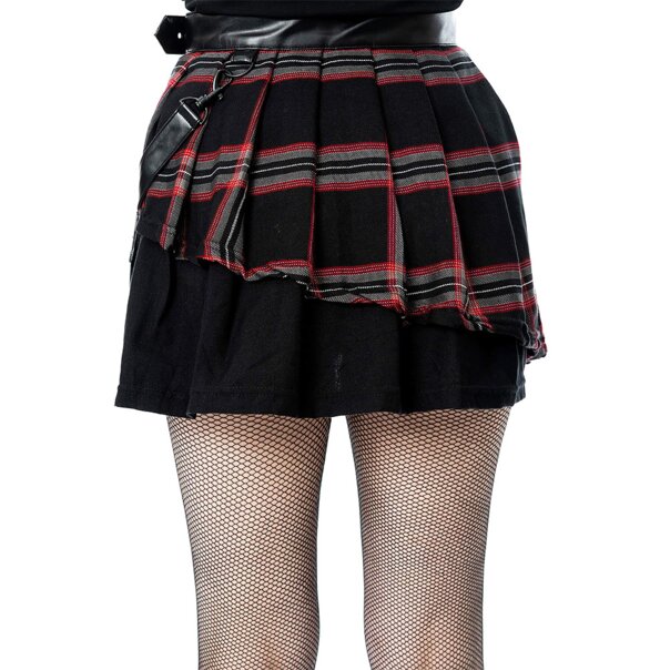 Poizen Industries Phantom Highlander Skirt (Black/Red) | Gothic Summer Clothing