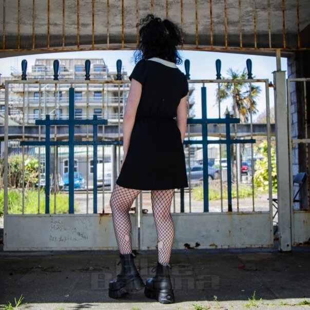 Jawbreaker Embroidered Collar Mini Dress (Black/White) | Alternative Fashion, Goth Clothing