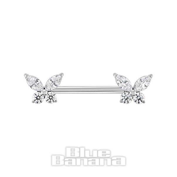 Blue Banana Poliertes Titan Schmetterling Nippelstange Ohne Gewinde (Zirkonia) | Blue Banana