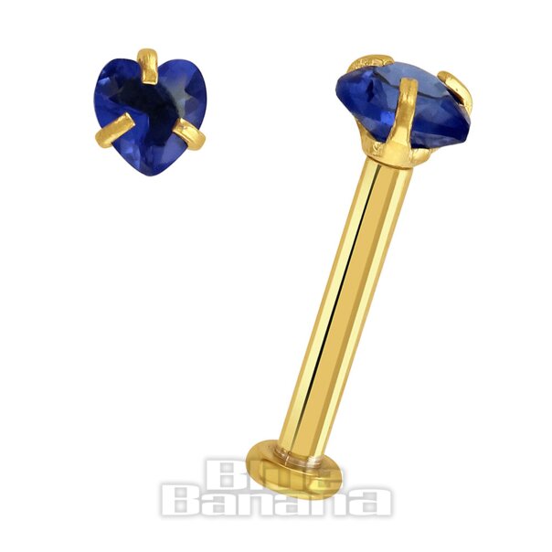 Plasma Gold 1,2 X 8 Mm Herz 3Mm Zirkon Labret | Ohr- Und Lippenschmuck
