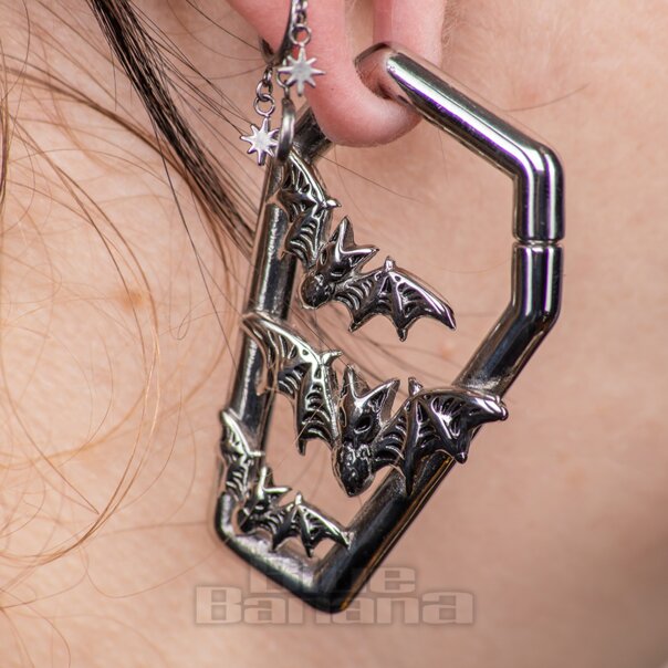Blue Banana Surgical Steel Coffin & Bats Clicker (Silver) | Body Piercing Jewellery