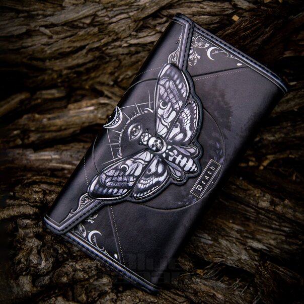 Nemesis Now Totenkopfmotte Geprägt Geldbeutel (Schwarz) | Blue Banana