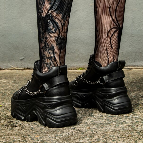 Bleeding Heart Skull Chain Trainers (Black) | Alternative Footwear