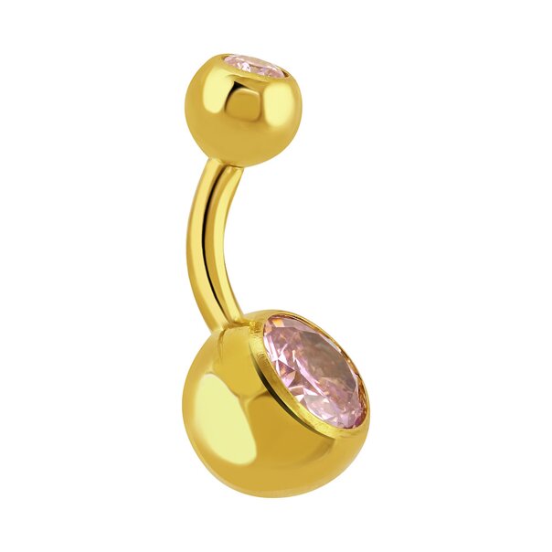 Blue Banana Plasma Gold 1.6mm Internally Threaded Double Jewelled Navel Bar (Rose)| Body Piercing Jewellery