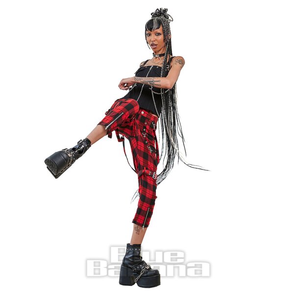 Banned Nocturne Buckle Trousers (Black/Red) | Alternative Fashion, Goth Clothing