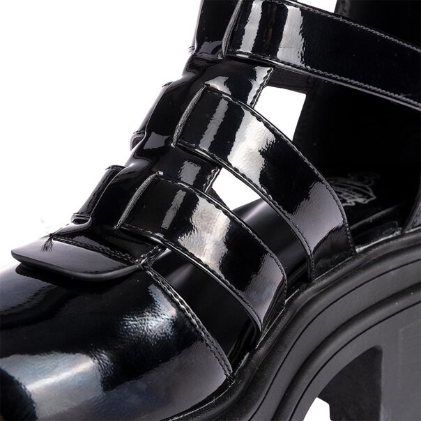 Bleeding Heart Patent Strap Sandals (Black) | Alternative Footwear