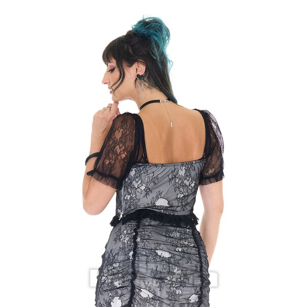Jawbreaker Puff Sleeve Lace Crop Top (Black/White) | Alternative Fashion, Goth Clothing