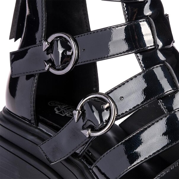 Bleeding Heart Patent Strap Sandals (Black) | Alternative Footwear