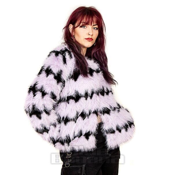 Blue Banana Striped Faux Fur Coat (Lilac/Black) | Blue Banana