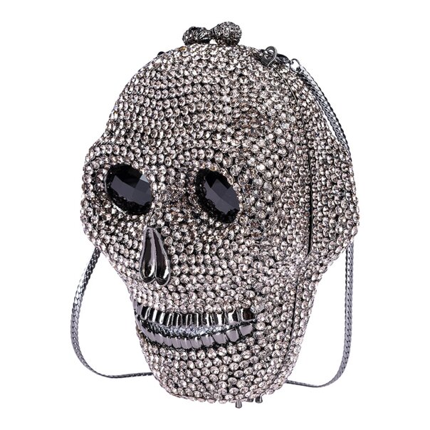 Blue Banana Crystal Skull Bag (Silver) | Alternative Handbags