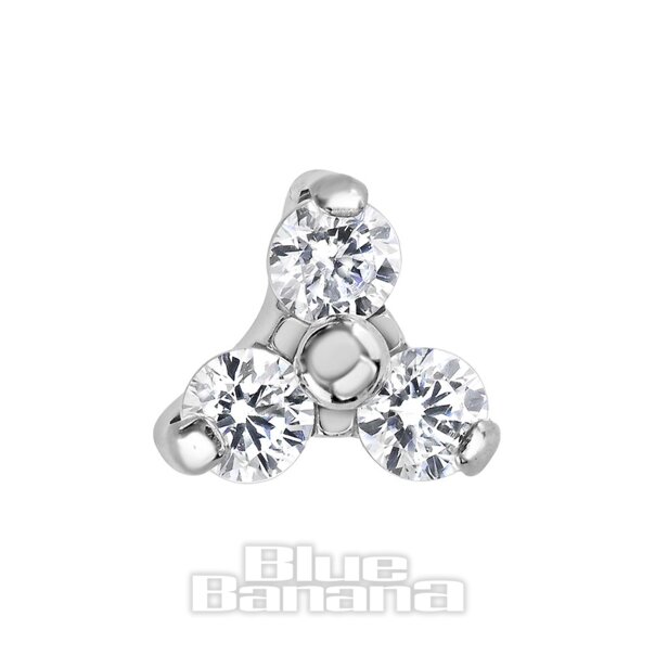 Blue Banana Polished Titanium 5mm Trio Cubic Zirconia Stone Threadless Top (Clear)| Body Piercing Jewellery