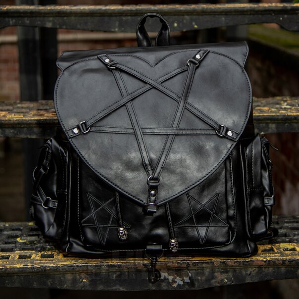 Banned Black Pentagram Heart Backpack | Blue Banana UK