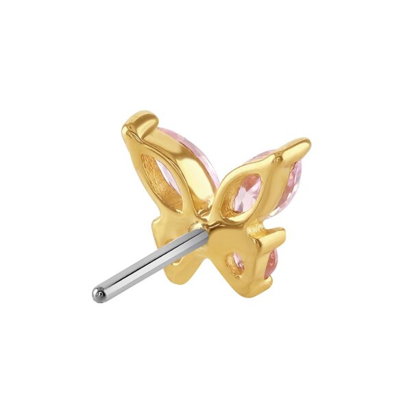 Blue Banana 14K Gold Gemstone Butterfly Threadless Top (Pink)| Body Piercing Jewellery