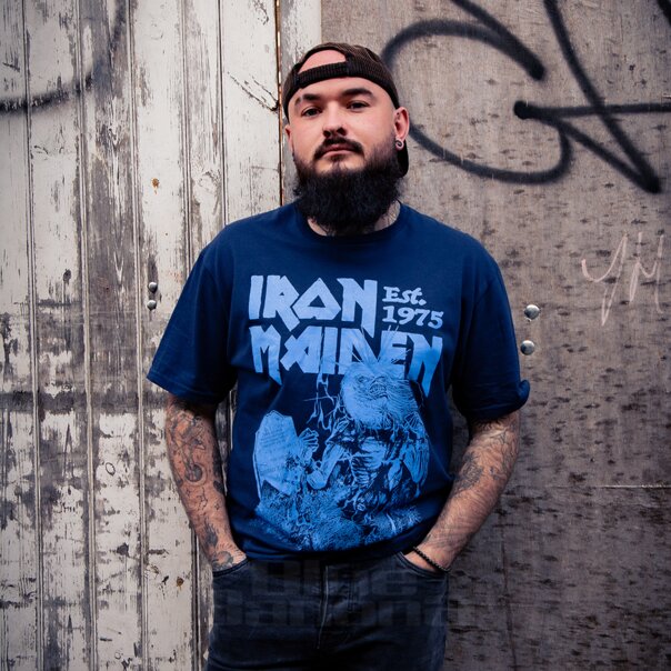 Official Iron Maiden Life After Death Stamp T-Shirt (Navy Blue) | Band Merchandise Blue Banana