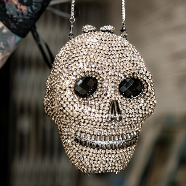 Blue Banana Crystal Skull Bag (Silver) | Alternative Handbags