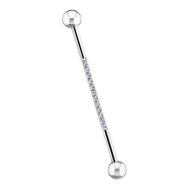 Barra industriale in acciaio chirurgico Blue Banana con cristalli (argento) | Gioielli per piercing