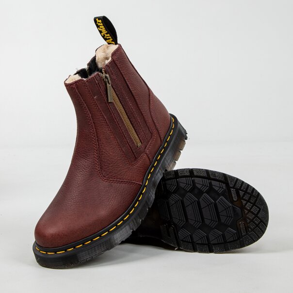 Dr Martens Chelsea 2976 Alyson Zip Grizzly Boots (Cherry) | Autumnal Dr Martens