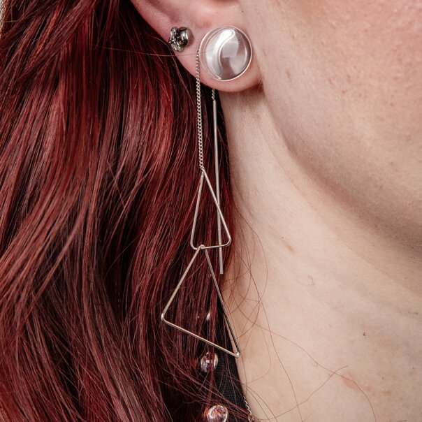 Blue Banana 2 Triangle Earrings (Silver) | Gothic Earrings