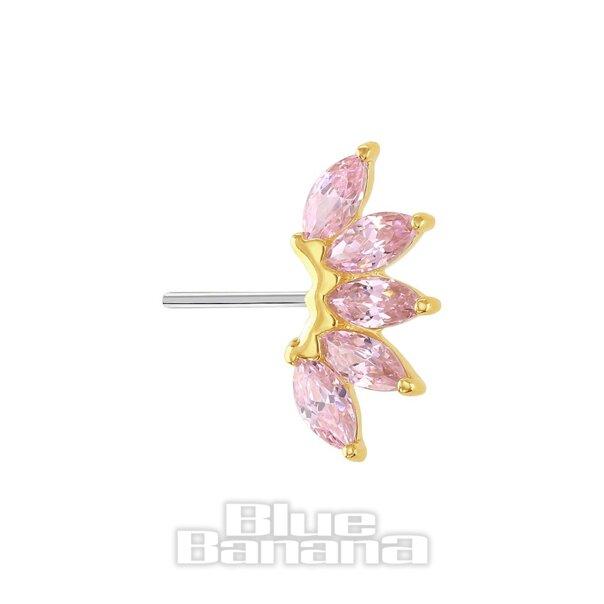Blue Banana 14 Karat Gold Cuatro Gemas Ovaladas Top Sin Hilos (Rosa)| Body Piercing Jewellery