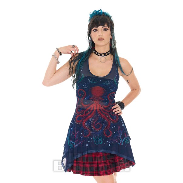 Jawbreaker Octopus Mesh Vest Top (Navy) | Alternative Fashion, Goth Clothing