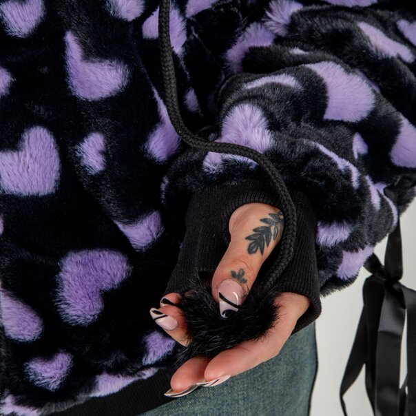 Banned Nanami Kawaii Hearts Hoodie (Black/Purple) | Blue Banana