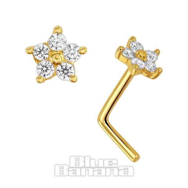 Blue Banana 14K Gold Pietre Di Zirconia Cubica Perno Del Naso (Chiaro)| Body Piercing Jewellery