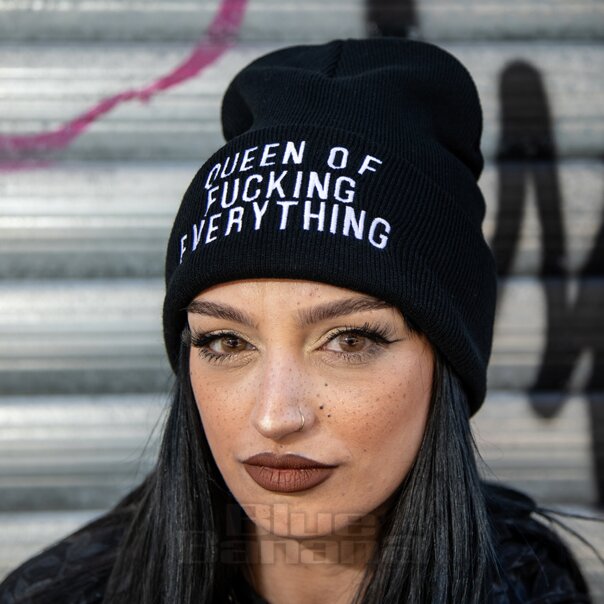 Queen Of Everything Beanie Hat, Black Gothic Headwear | Blue Banana UK