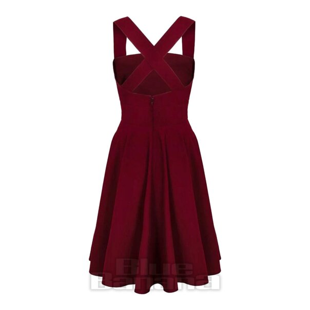 Hell Bunny Patti Pinafore Dress (Burgundy) | Blue Banana