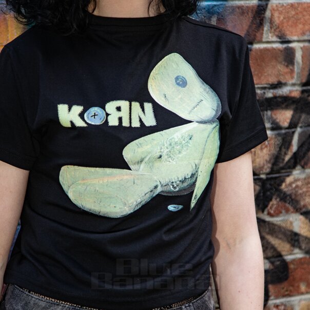Official Korn Doll Issues Crop Top (Black) | Band Merchandise Blue Banana