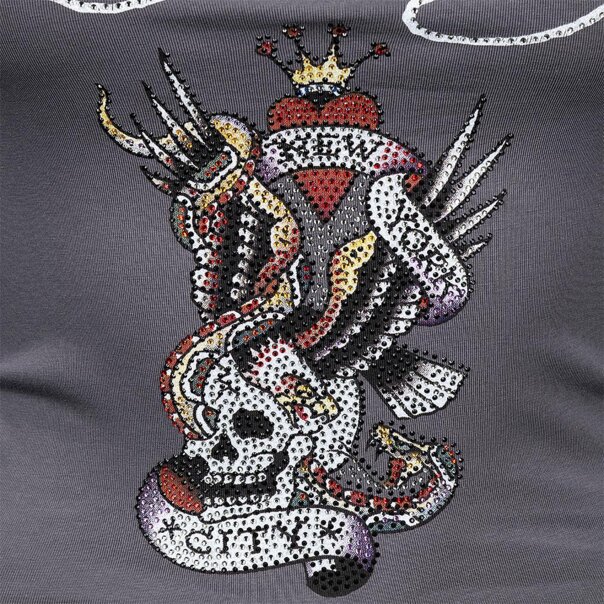 Ed Hardy NYC Diamante Crop Vest (Charcoal) | Alternative Tops