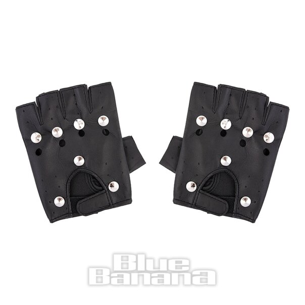 PU Black Studs Gloves, Fingerless Biker Gloves