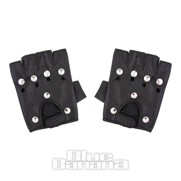PU Black Studs Gloves, Fingerless Biker Gloves