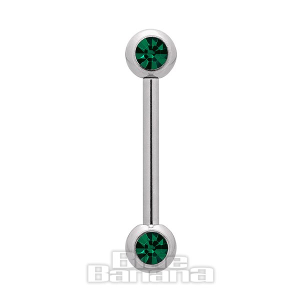 Blue Banana 1.6mm Forward Facing Gem Nipple Bar (Emerald)