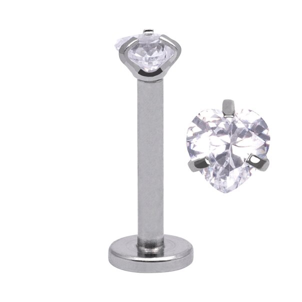 4mm Crystal Heart 1.2mm Labret Jewellery, Body Piercing