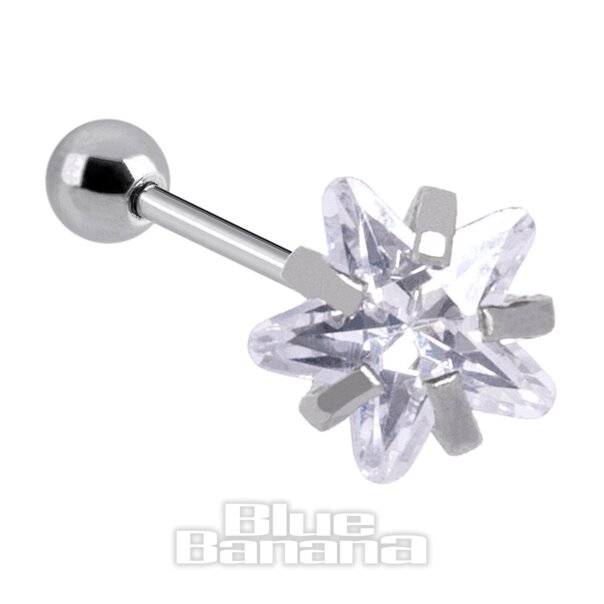 Surgical Steel Crystal Jewel Star Tragus Bar, Cartilage Piercing Jewellery