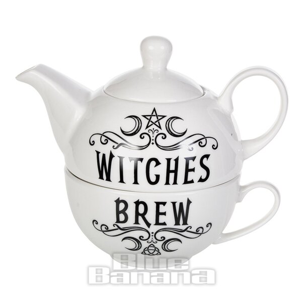 Alchemy Juego de Tetera y Taza Con Plato Witches Brew - Blanco