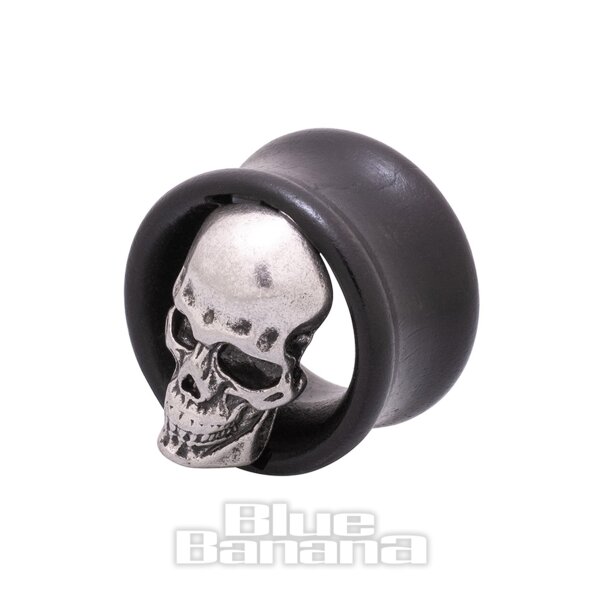 Blue Banana Wood & Silver Skull Tunnel 8-25mm (Black)